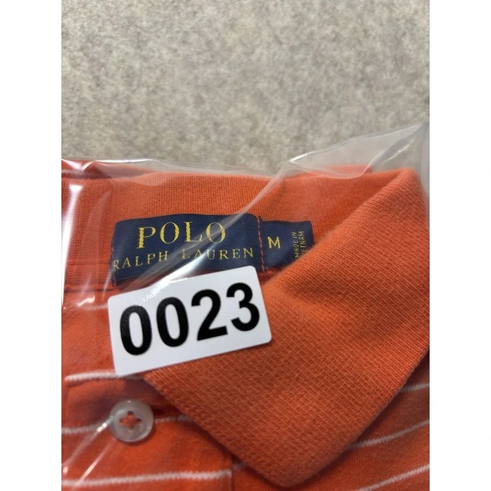 Polo Ralph Lauren Men's Medium Classic Fit Orange Striped Mesh Polo Shirt